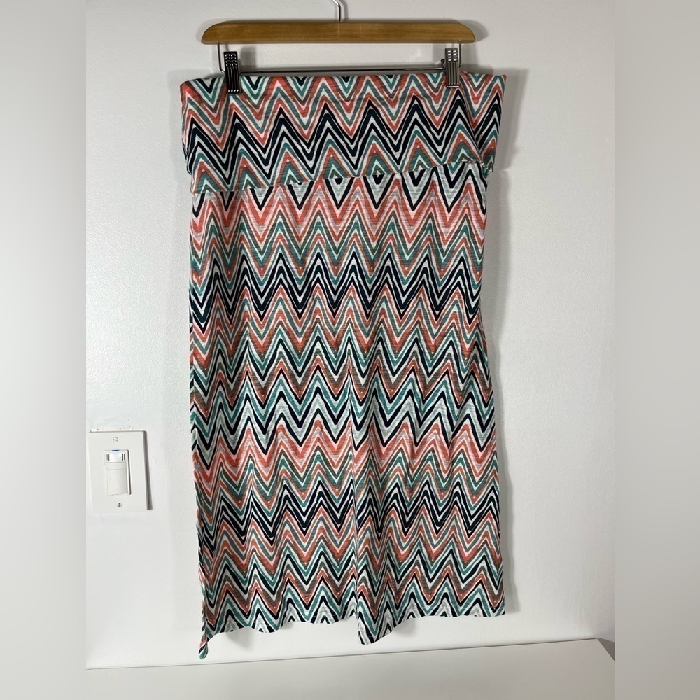 ROXY Womens Size XL Chevron Colourful MIDI Length Roll Too Waistband Skirt Beach - Picture 3 of 9